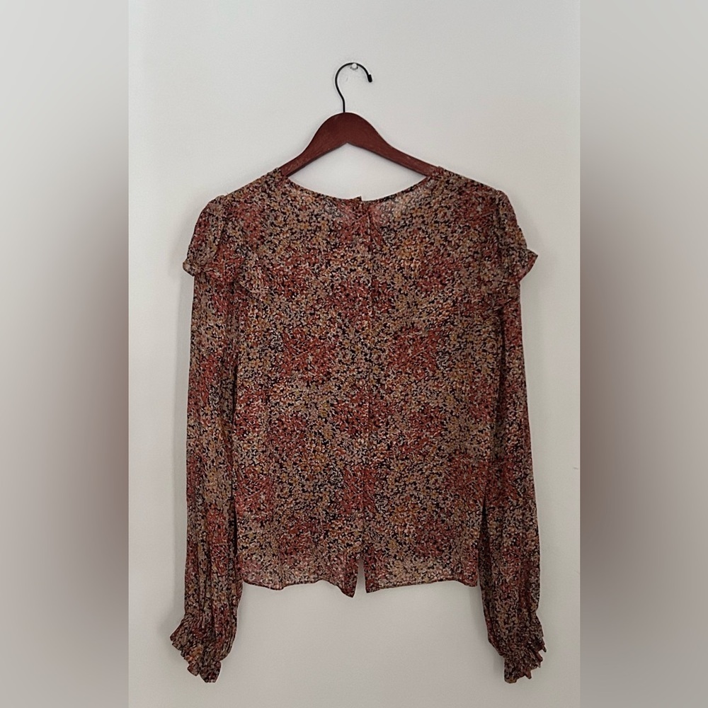 LoveShackFancy Silk Ruffle Floral Print Blouse top large - Picture 4 of 11
